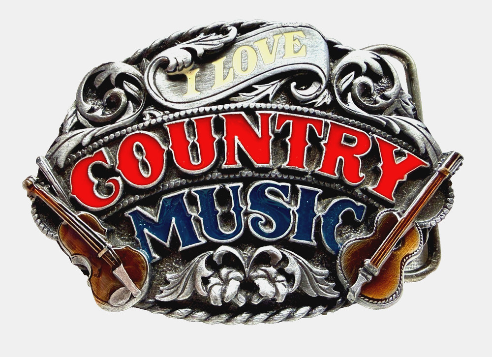 Belt Buckle – I love Country Music | Made by Siskiyou Buckle Co. 1988 Vintage