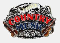 Belt Buckle – I love Country Music | Made by Siskiyou Buckle Co. 1988 Vintage
