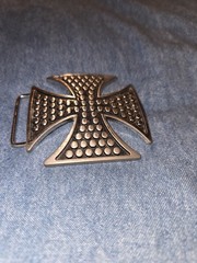 Vintage Maltese Iron Cross Belt Buckle. Pewter/Black. Biker/Gothic. LA Design