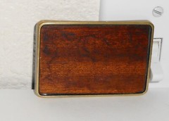 Vintage 1984 Brown Wood Grain Look Solid Brass Belt Buckle NAP Needs Back Loop