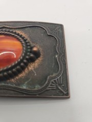 VTG Faux Gemstone Gold Stone Western Cowboy Buckle Copper Tone