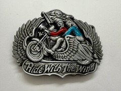 Ride With The Wind Wings Skull Flag Motorcycle Bikers Riders Cutout Belt Buckle