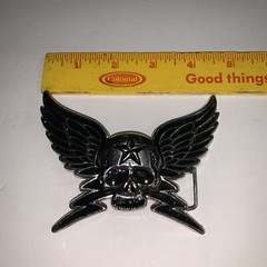 New Winged Skull Belt Buckle-Metal with Black Enamel