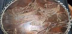Belt Buckle Flying Eagle w/Fish W Mark Made In USA Oval 3 3/4&Prime; x 2 1/2  » VTG