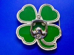 Lucky Four Leaf Clover Shamrock Green Silver Novelty Bottle Opener & Belt Buckle