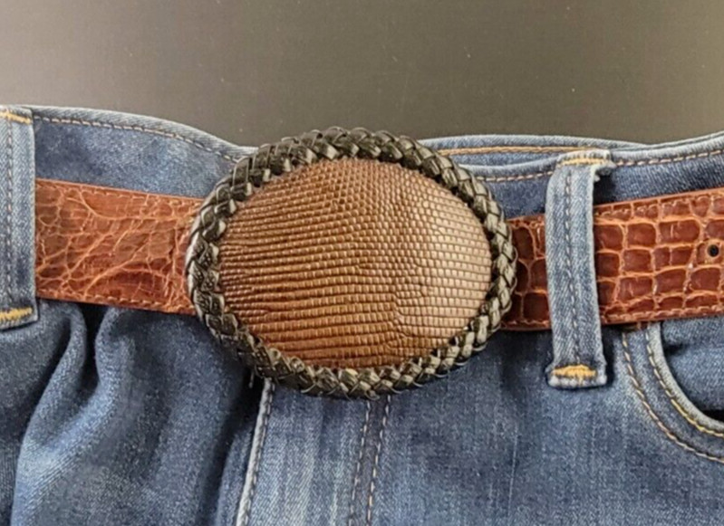 LIZARD skin Belt Buckle Handmade Western Cowboy HANDMADE NEW Authentic brown