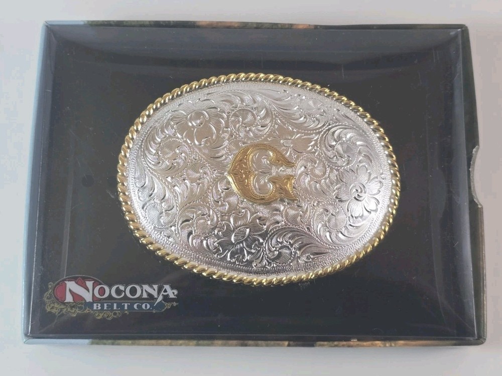 NOCONA Western Floral Scroll & « G » Initial Oval Belt Buckle☆NIB☆☆☆☆☆