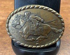 Pony Express Belt Buckle Brass 1981 Commemorative Western Cowboy Rodeo