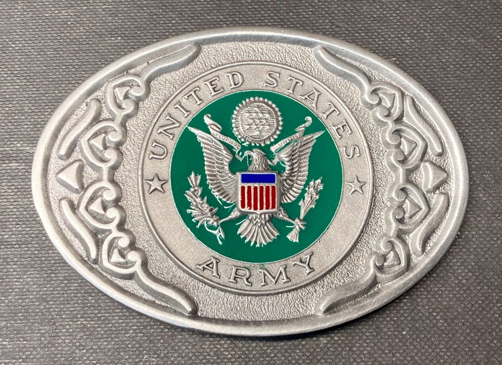 US ARMY Military Belt Buckle Pewter HAND PAINTED MADE IN USA