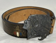 Leather Belt Embossed Eagles American Indian Belt Buckle Hand Stained Latitan