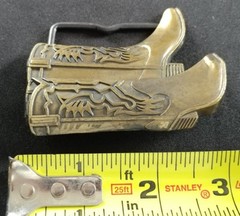 WESTERN COWBOY BOOTS SHAPED BRASS TONED METAL BELT BUCKLE