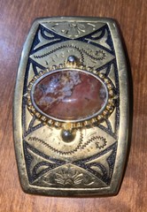 Agate Cabochon Cab Gem Gold Color Belt Buckle Western Look