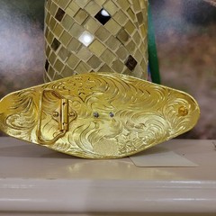Rooster Western Men Long belt Buckle 7×3.25 Gold , red and black oblong