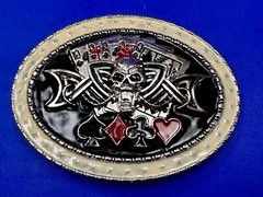 Lucky Gambling Skull Straight Flush Poker Playing Card 4 Queen&rsquo;s Belt Buckle