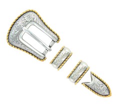 WESTERN COWBOY ANTIQUE GOLD ROPE EDGE BELT BUCKLE SET FITS 3/4&Prime;(19mm) BELT