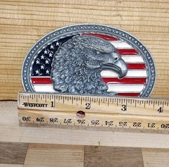 Vintage Bald Eagle Head Mens Belt Buckle American Flag Legends West EJC 2002 USA