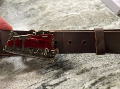 VTG 1983 GREAT AMERICAN BUCKLE ALTOONA WORKS RPR TRAIN BUCKLE W/ LEATHER BELT