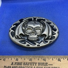 Vintage Silver Tone Screaming Skull Oval Belt Buckle Mens Biker Gothic Metal