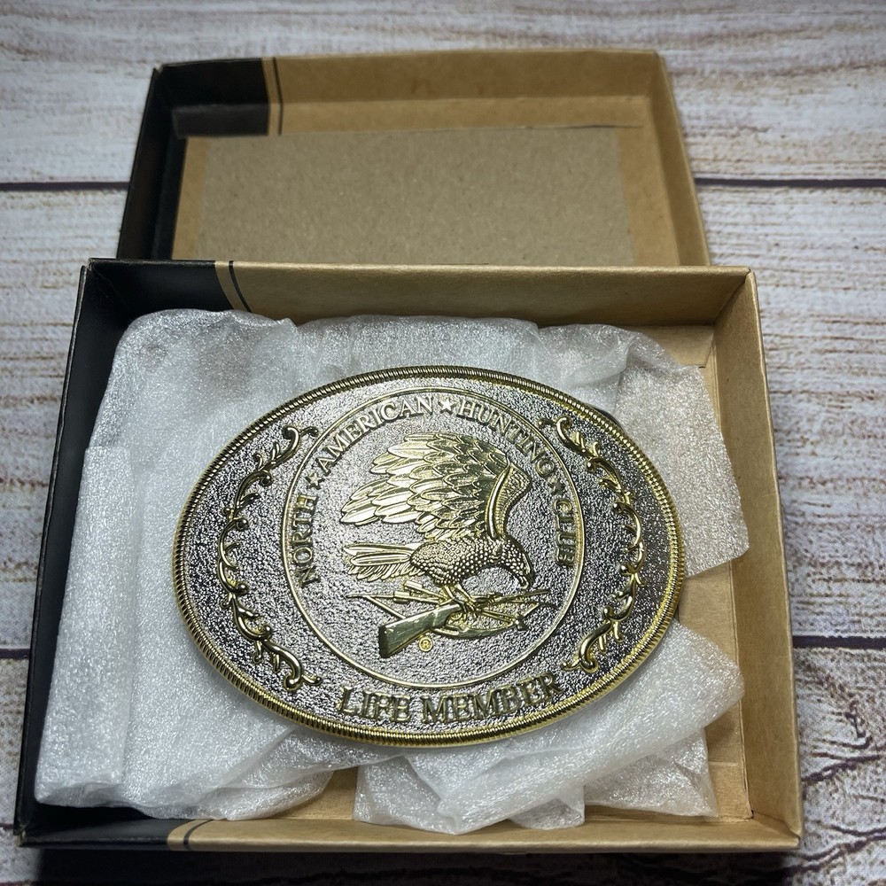 Vtg North American Hunting Club NAHC Life Member Gold-tone Belt Buckle