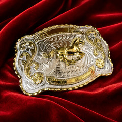 Gold Horse Belt Buckle Mens Western Cowboy Rodeo 40mm Large Silver Engraved