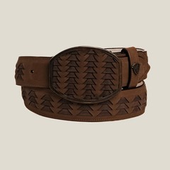 Genuine Braided Petatillo Leather Western Belt with Removable Buckle – Brown