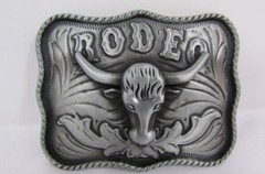 扣时尚银牛银色金属西部牛仔 3D Rodeo 长角德克萨斯州-