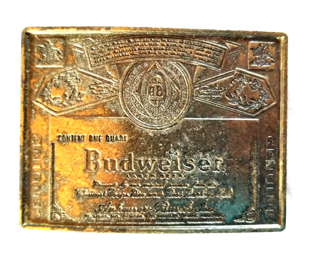 VTG Genuine Budweiser King of Beers Advertising Brass Belt Buckle