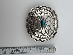 Vintage Southwestern Style Sterling Silver Buckle Turquoise Signed LS