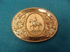 AWESOME RARE OLD VTG 1974 SILVER TONED RODEO BELT BUCKLE: LTC WESTERN PRODUCTS