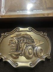 Vintage Raintree Haul Pak Belt Buckle Brass 1978 Construction Truck 24k Overlay