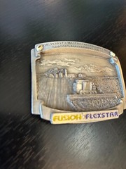 Vintage Collectible Fusion Flexstar Farm Glasses Silver Tone Metal Belt Buckle