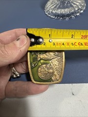 Vintage 1981 Harry Klitzner Co BPOE Elk Deer Green Enamel Belt Buckle Brass Tone
