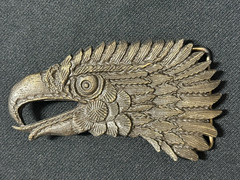 Vintage Indiana Metal Craft Bronze Eagle Head Belt Buckle Signed J R Gray