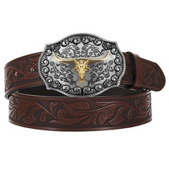 JASGOOD Men&rsquo;s Western Leather Belt, Cowboy Fit Waist Size 34 »-38 », Coffee