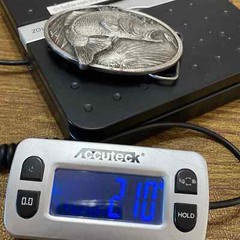 Vintage 1977 3D top water jumping Bass Pewter Gray Bergamot X-144 Belt Buckle