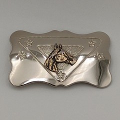 Chambers Belt Co Western Horse Head Belt Buckle Silver Gold Tone Stars USA Made