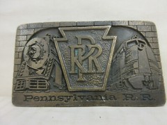 1970s Davos Pennsylvania Railroad Locomotive & Train Brass Fashion Belt Buckle