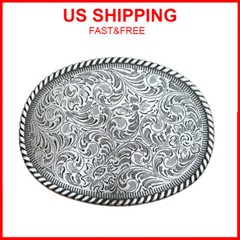 Silvery Western Cowboy Belt Buckle Antique Floral Engrave Copper Belt Buckle