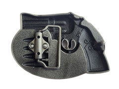 Silver Finish Pistol Gun & Bullets Buckle Western Cowboy Belt Buckle
