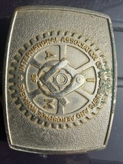 Vintage Bastian Bros Machinist And Aerospace A of M Solid Brass Belt Buckle USA