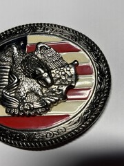 Belt Buckle American Flag Eagle Patriotic Silver Metal Red White & Blue