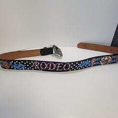 Genuine Leather 3D painted Belt Studs W/ Pile of Skulls Belt Buckle 36&Prime; Grunge