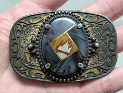 vintage HANDCRAFTED gold inlay GEMSTONE agate quartz WESTERN belt buckle COWBOY