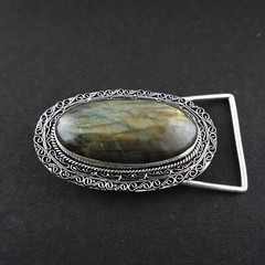Natural Labradorite Gemstone Handmade 925 Sterling Silver Vintage Belt Buckle