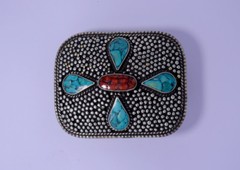 Tibetan Silver Belt Buckle Leather waist trap Turquoise Coral Clasp , 3B