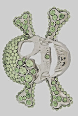 Skull Belt Buckle Crossbones Feather Halloween Pirate Costume Green Bling Metal