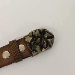 Geometric Pyramid Engraved Belt Buckle in Antique Bronze, Vintage Interchangeable Buckle