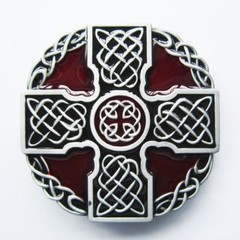 BRAND NEW COLOR CELTIC CROSS KNOTWORK RED 3-D BELT BUCKLE