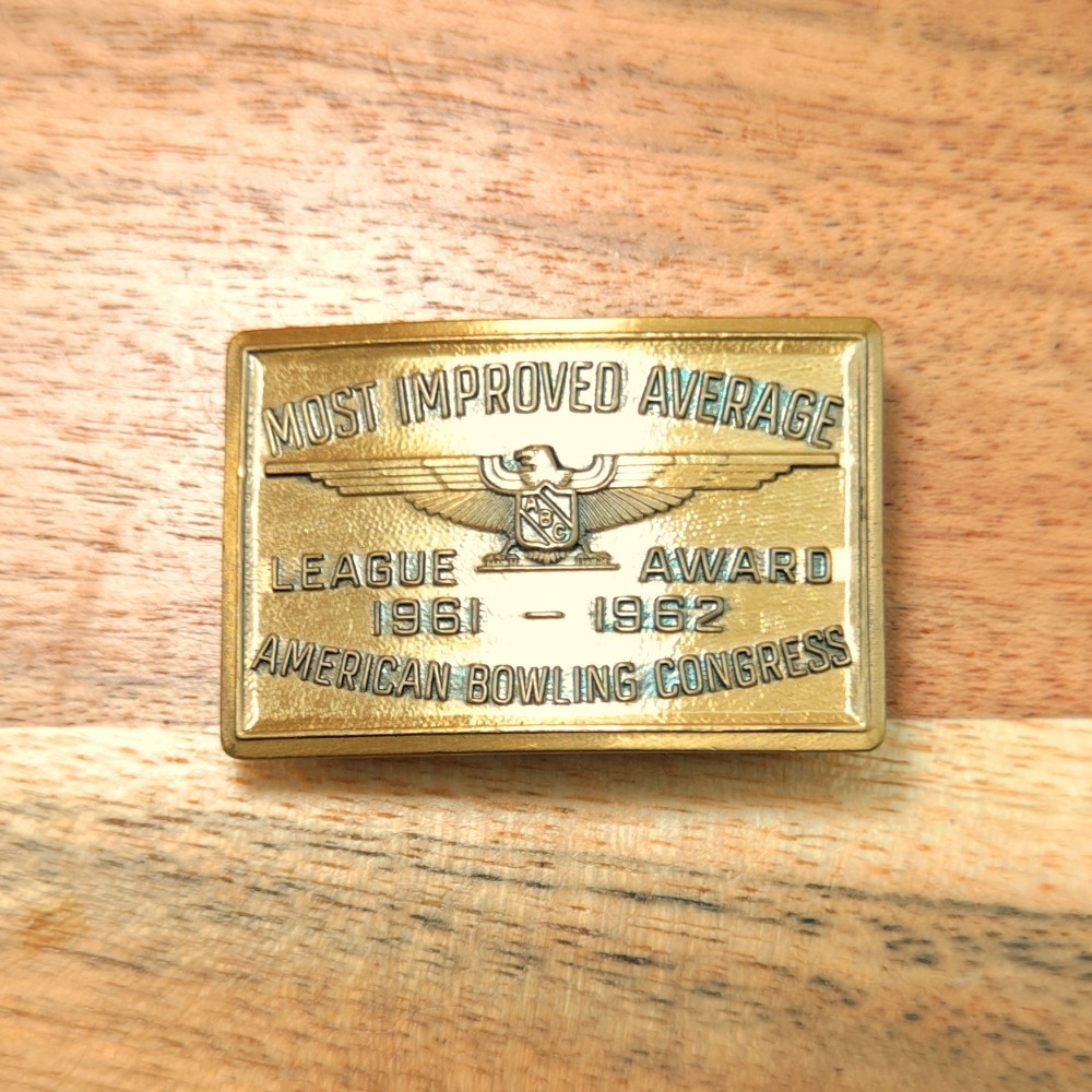 60s Rectangular American Bowling Congress Logo Eagle Solid Brass Belt Buckle