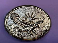 Patriotic American Usa Eagle Flying High Over Mountains W/ Starburst Belt Buckle